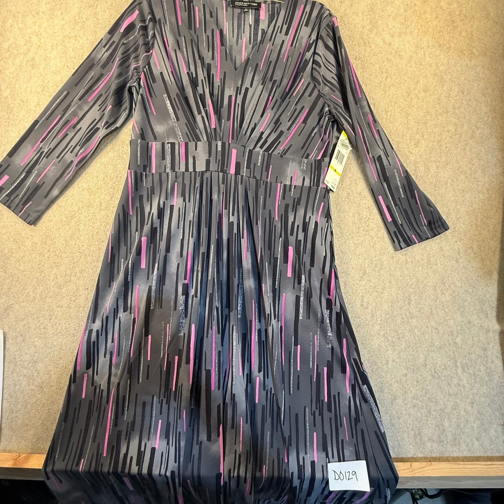 Jones New York Collection Dress Womens Medium Grey Pink Abstract NWT Y2K